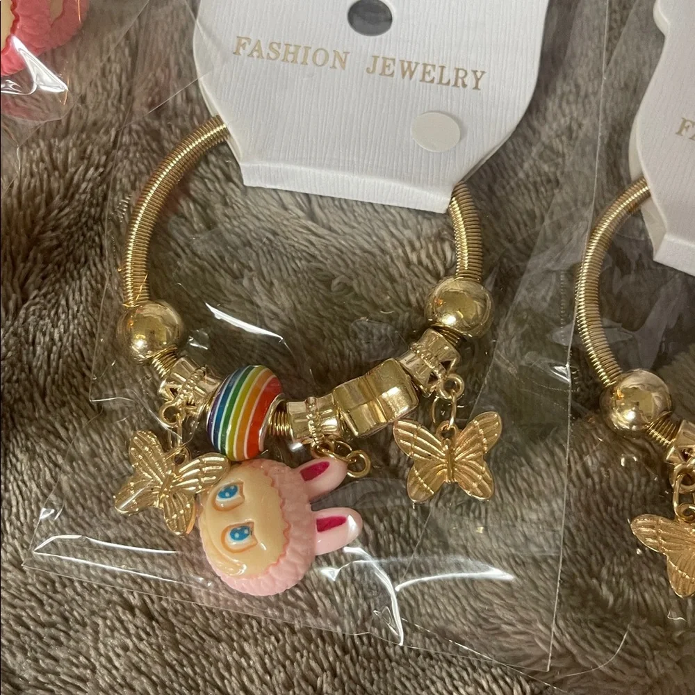 Colorful Kids Labubu Charm Bracelets silver and gold toned set of 20 nwt